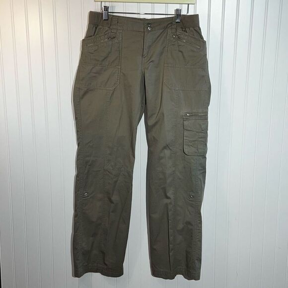 Monroe & Main Pull On Cargo Pants Women’s 12 Khaki Outdoors Zippers Pockets - Picture 1 of 8